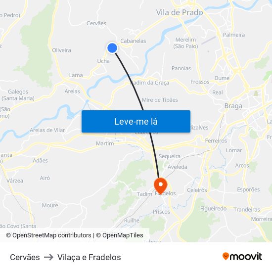 Cervães to Vilaça e Fradelos map