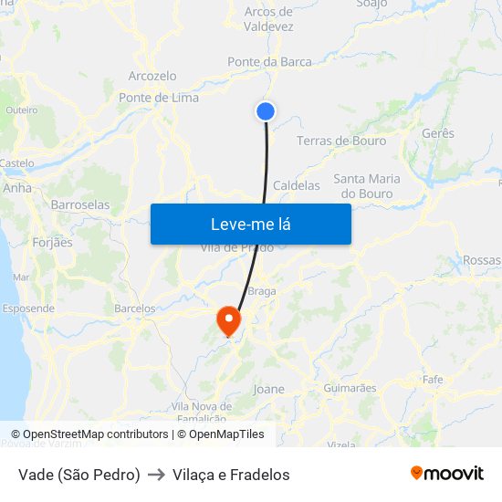 Vade (São Pedro) to Vilaça e Fradelos map