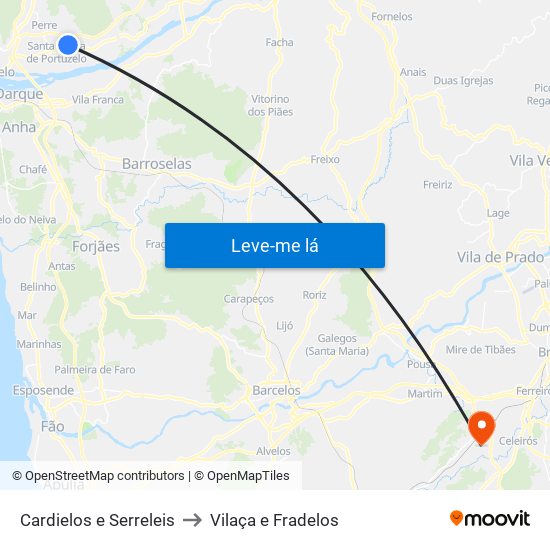 Cardielos e Serreleis to Vilaça e Fradelos map