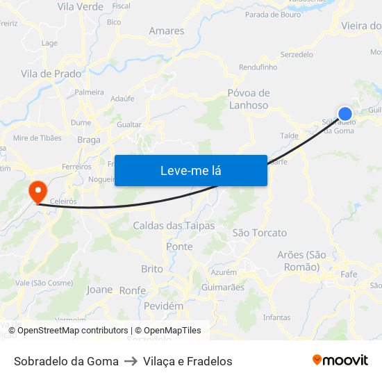 Sobradelo da Goma to Vilaça e Fradelos map