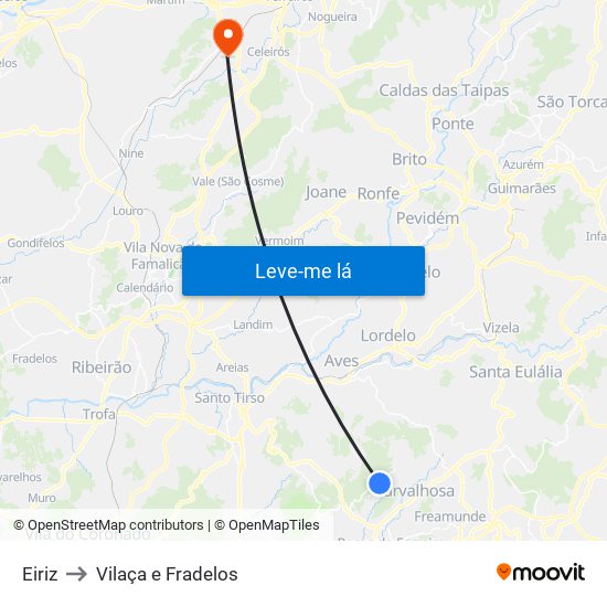 Eiriz to Vilaça e Fradelos map