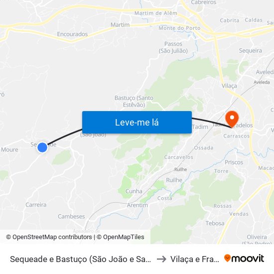 Sequeade e Bastuço (São João e Santo Estêvão) to Vilaça e Fradelos map