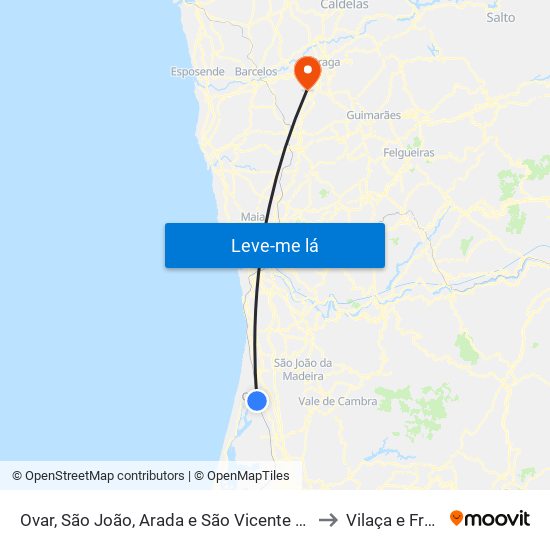 Ovar, São João, Arada e São Vicente de Pereira Jusã to Vilaça e Fradelos map