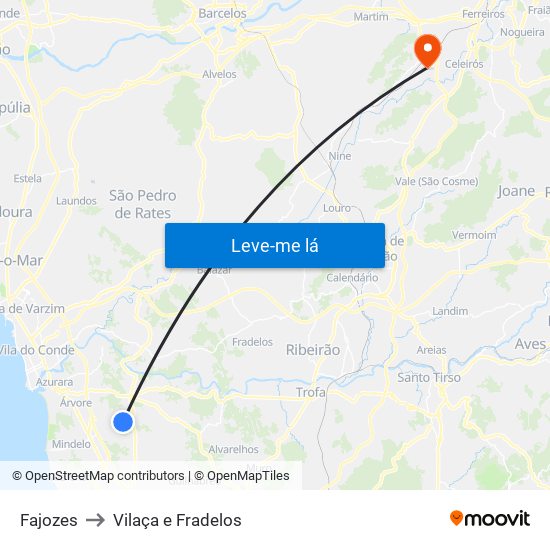 Fajozes to Vilaça e Fradelos map