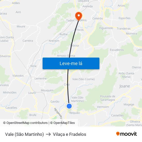 Vale (São Martinho) to Vilaça e Fradelos map