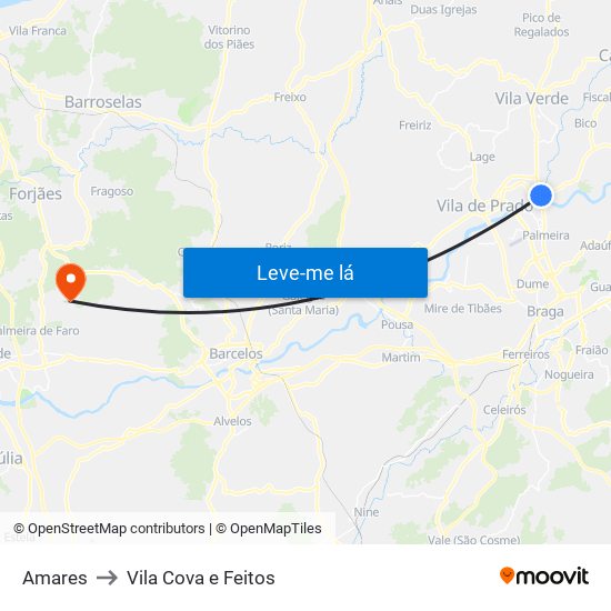 Amares to Vila Cova e Feitos map