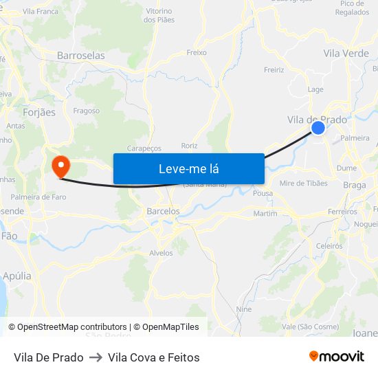 Vila De Prado to Vila Cova e Feitos map