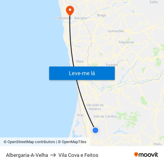 Albergaria-A-Velha to Vila Cova e Feitos map