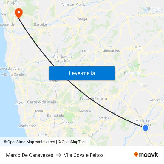 Marco De Canaveses to Vila Cova e Feitos map