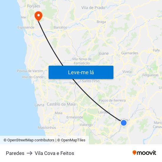 Paredes to Vila Cova e Feitos map