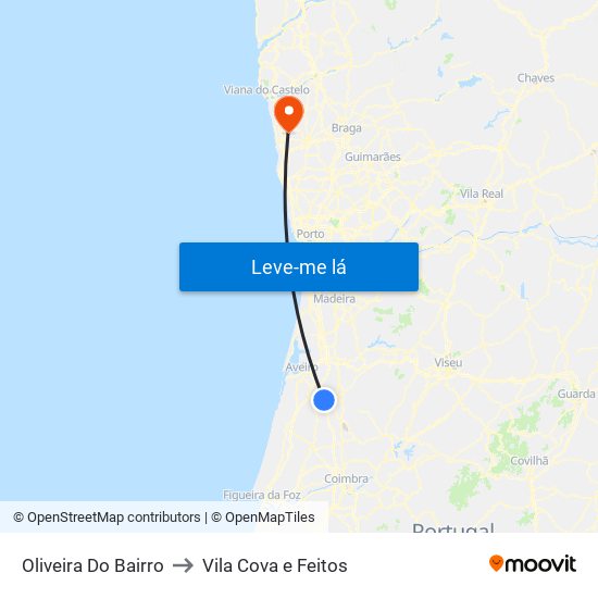 Oliveira Do Bairro to Vila Cova e Feitos map
