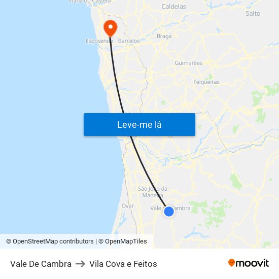 Vale De Cambra to Vila Cova e Feitos map