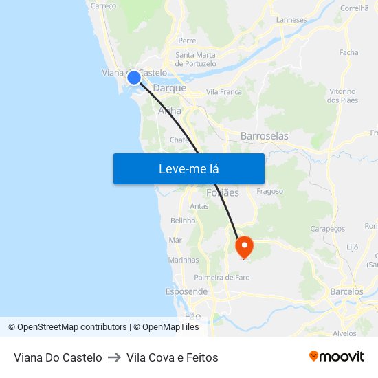 Viana Do Castelo to Vila Cova e Feitos map