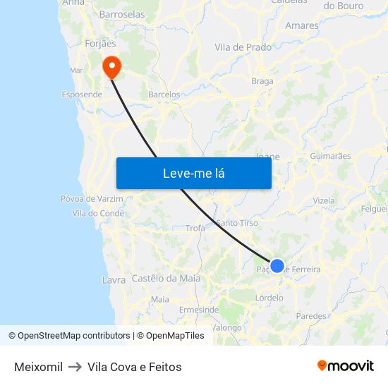 Meixomil to Vila Cova e Feitos map