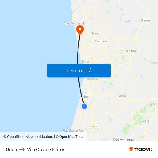 Ouca to Vila Cova e Feitos map