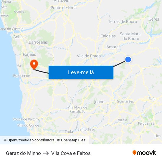 Geraz do Minho to Vila Cova e Feitos map