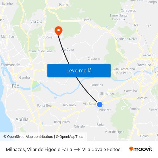 Milhazes, Vilar de Figos e Faria to Vila Cova e Feitos map