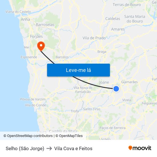 Selho (São Jorge) to Vila Cova e Feitos map