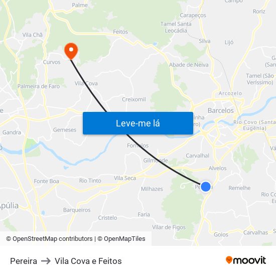 Pereira to Vila Cova e Feitos map