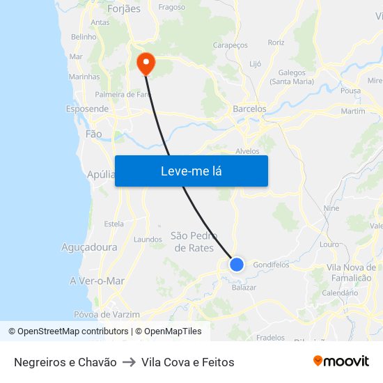 Negreiros e Chavão to Vila Cova e Feitos map