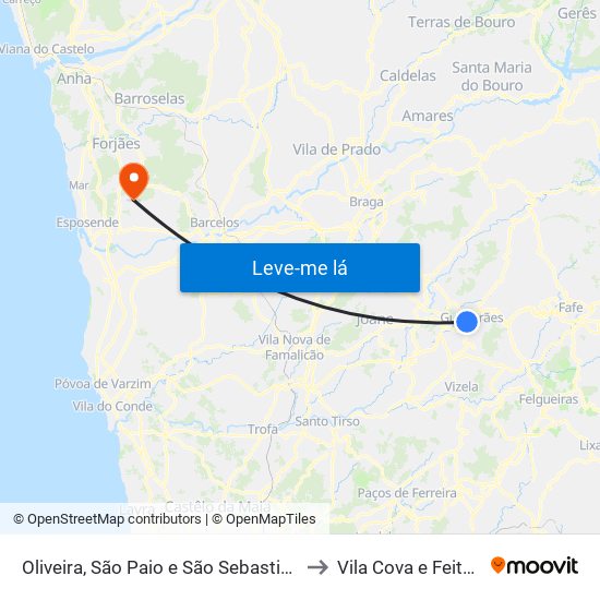Oliveira, São Paio e São Sebastião to Vila Cova e Feitos map