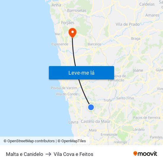 Malta e Canidelo to Vila Cova e Feitos map