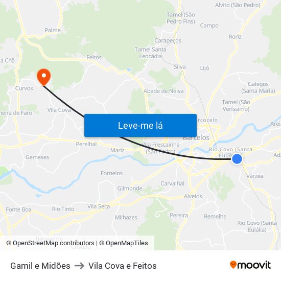 Gamil e Midões to Vila Cova e Feitos map