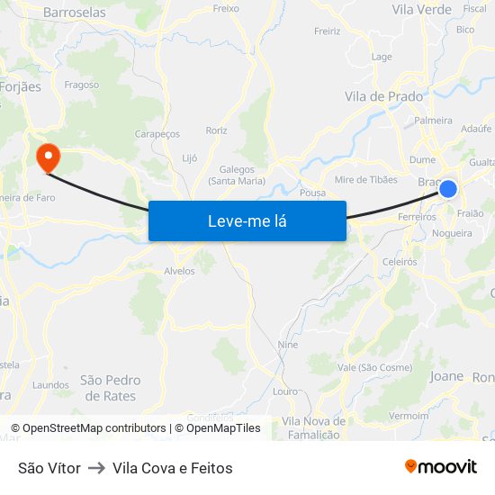 São Vítor to Vila Cova e Feitos map