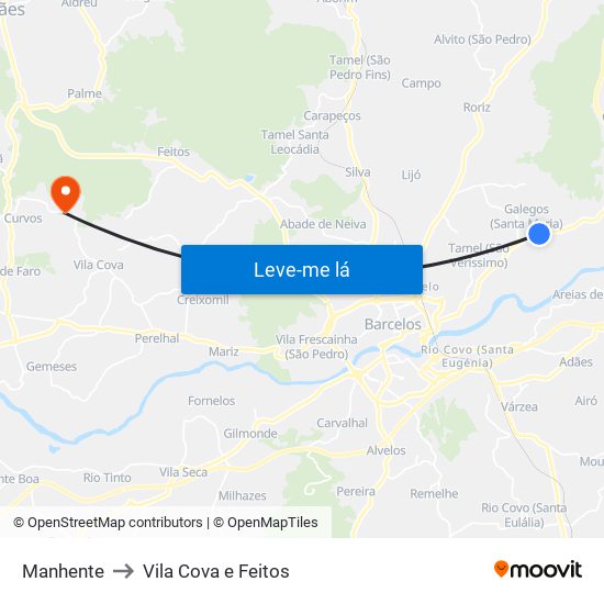 Manhente to Vila Cova e Feitos map