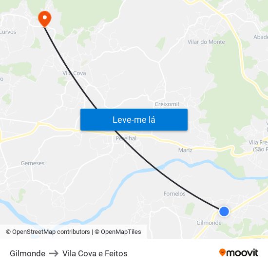 Gilmonde to Vila Cova e Feitos map