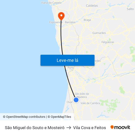 São Miguel do Souto e Mosteirô to Vila Cova e Feitos map