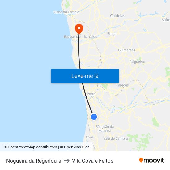 Nogueira da Regedoura to Vila Cova e Feitos map