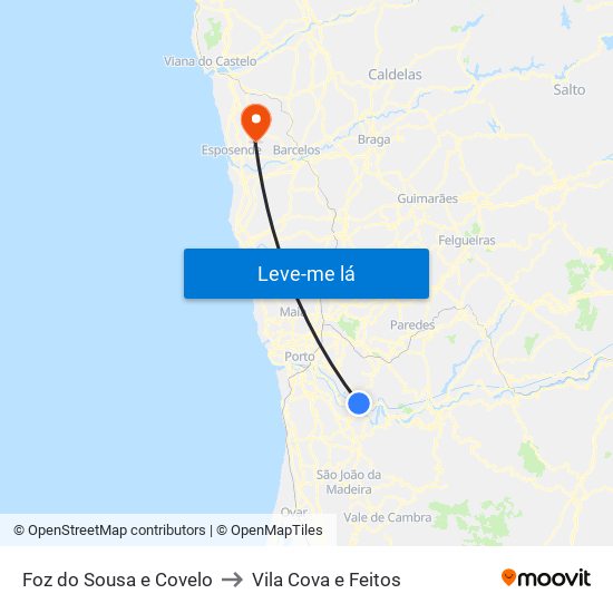 Foz do Sousa e Covelo to Vila Cova e Feitos map