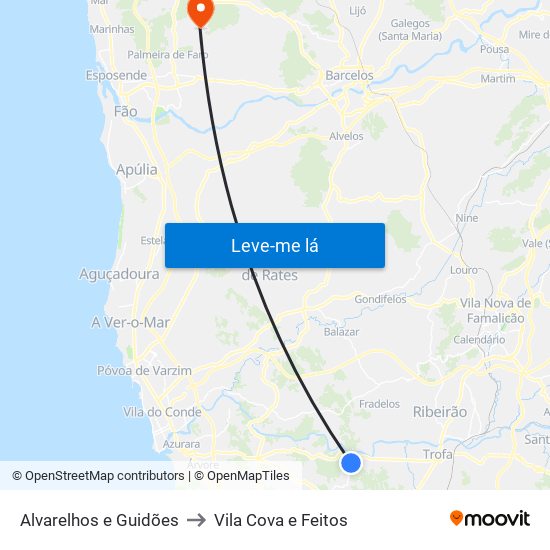 Alvarelhos e Guidões to Vila Cova e Feitos map