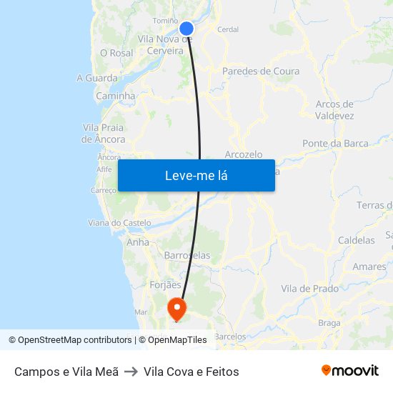 Campos e Vila Meã to Vila Cova e Feitos map