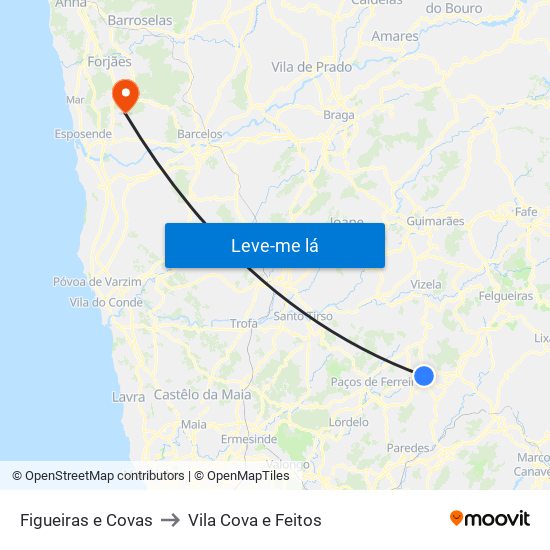 Figueiras e Covas to Vila Cova e Feitos map