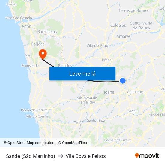 Sande (São Martinho) to Vila Cova e Feitos map