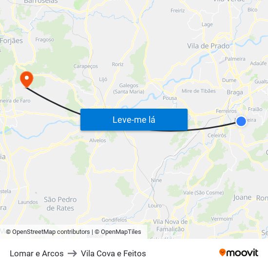 Lomar e Arcos to Vila Cova e Feitos map