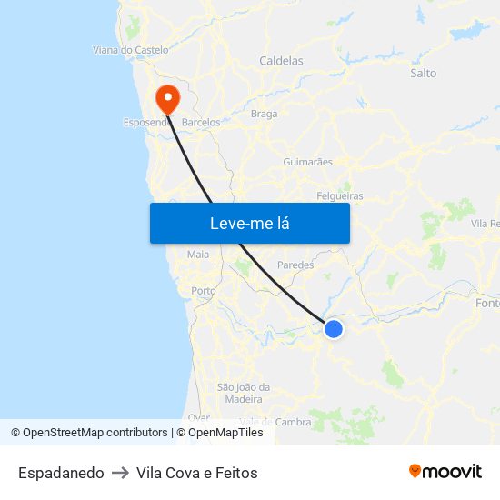 Espadanedo to Vila Cova e Feitos map