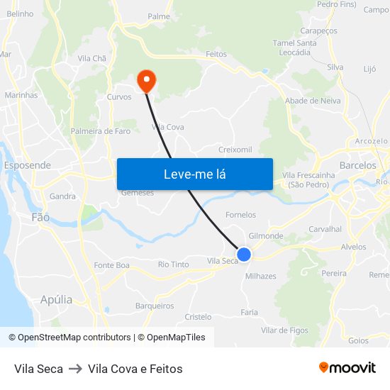 Vila Seca to Vila Cova e Feitos map