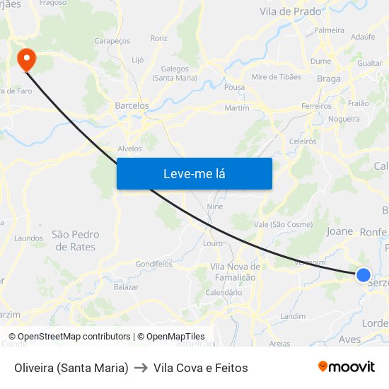 Oliveira (Santa Maria) to Vila Cova e Feitos map