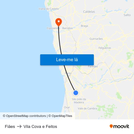 Fiães to Vila Cova e Feitos map