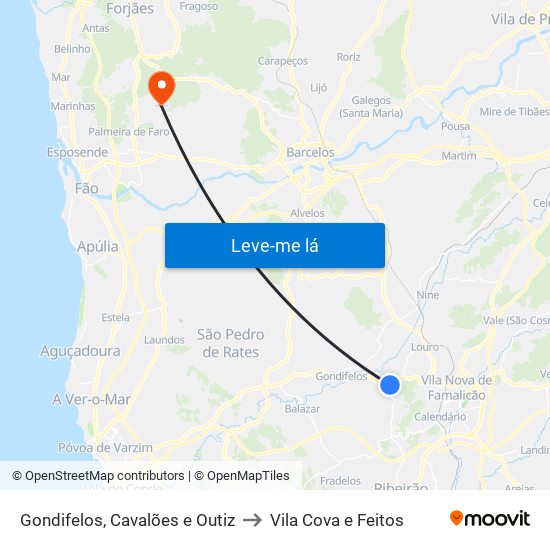 Gondifelos, Cavalões e Outiz to Vila Cova e Feitos map