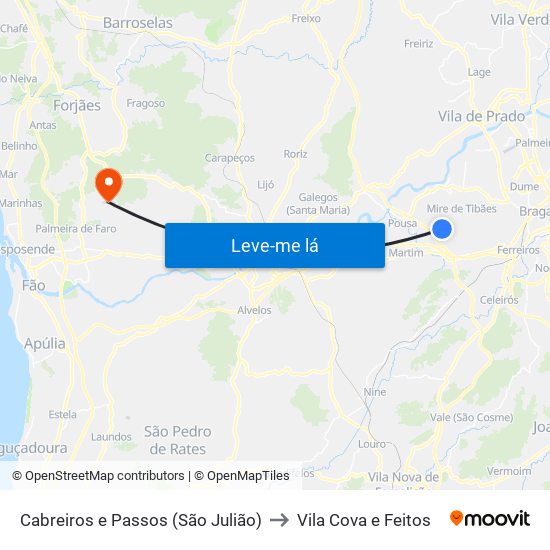 Cabreiros e Passos (São Julião) to Vila Cova e Feitos map