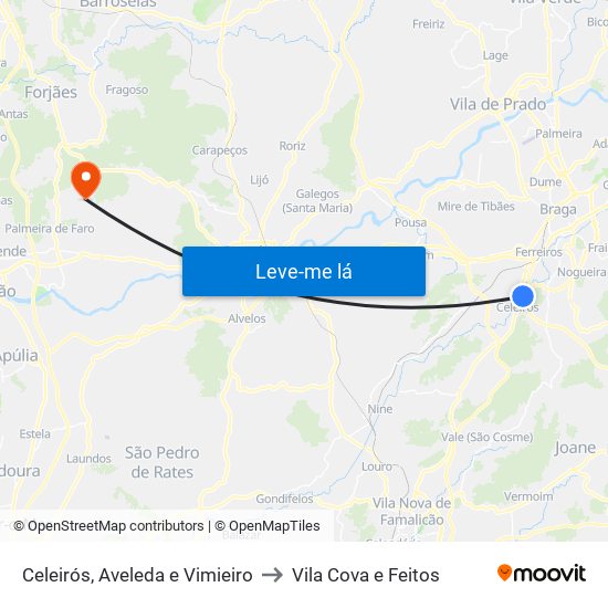 Celeirós, Aveleda e Vimieiro to Vila Cova e Feitos map