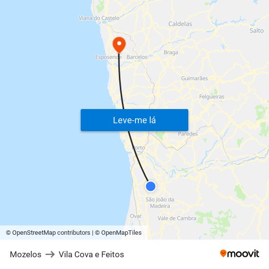 Mozelos to Vila Cova e Feitos map