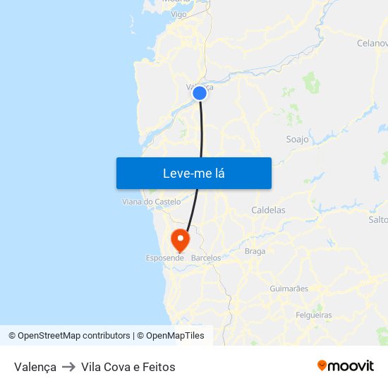 Valença to Vila Cova e Feitos map