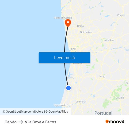Calvão to Vila Cova e Feitos map