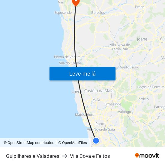 Gulpilhares e Valadares to Vila Cova e Feitos map