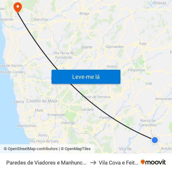 Paredes de Viadores e Manhuncelos to Vila Cova e Feitos map